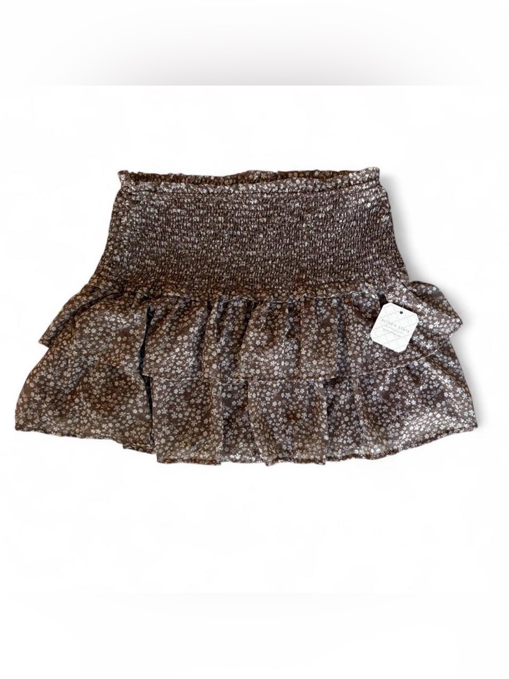 Altar'd State Brown Floral Smocked Ruffle Mini Skirt